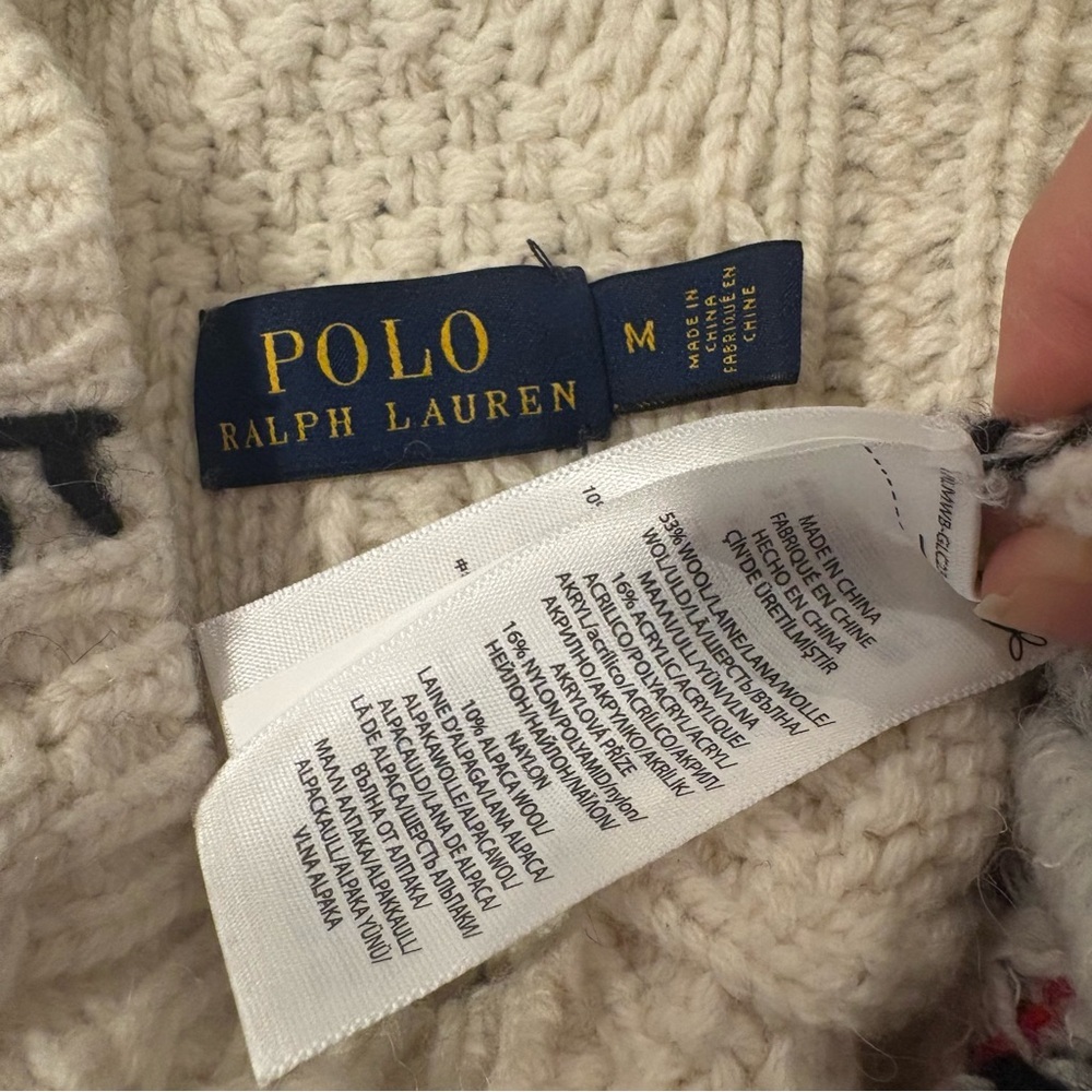 Ralph Lauren CableKnit Wool Alpaca Sweater Horse Equestrian Patchwork Mock Neck - Picture 2 of 7